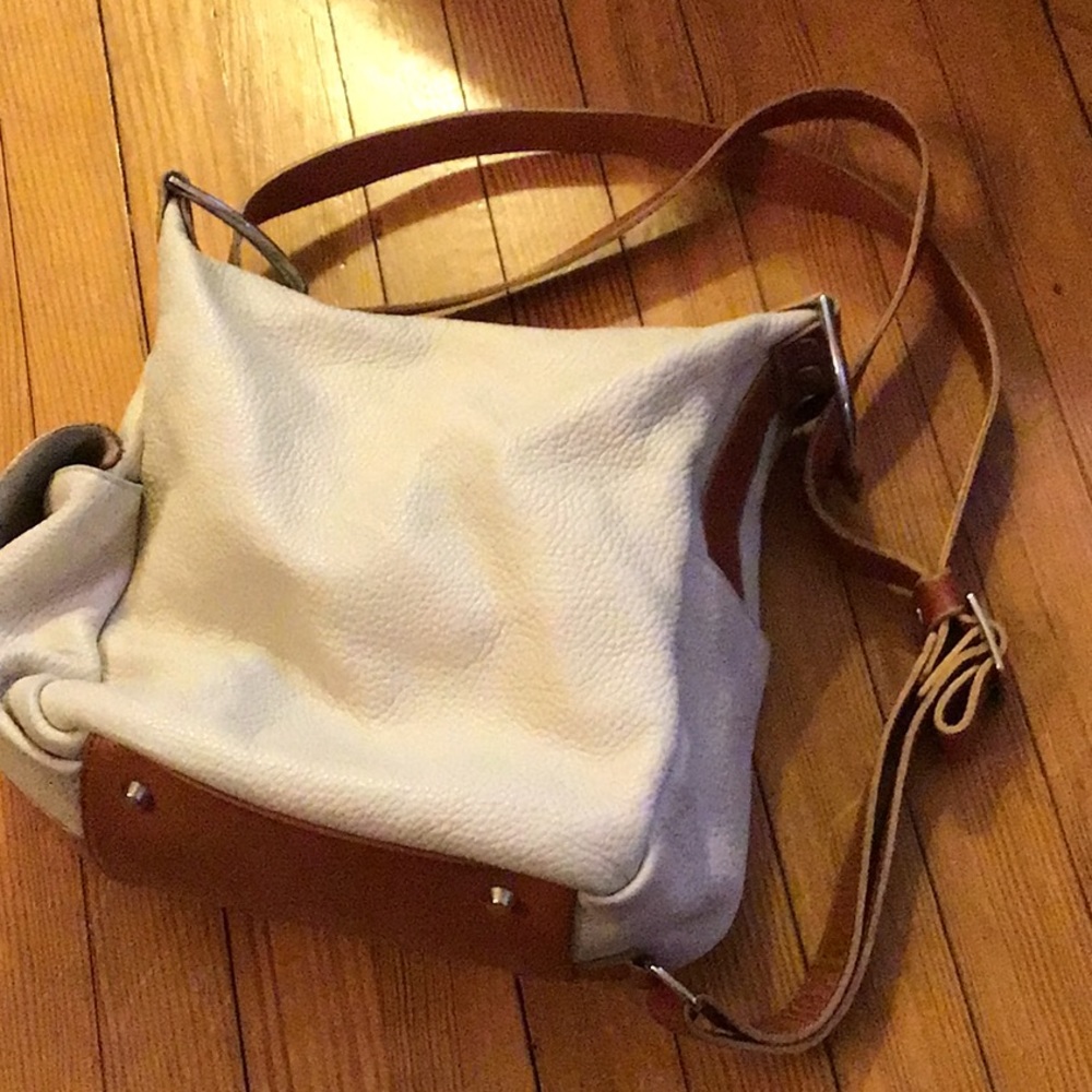 Christina womens leather handbag shoulder bag Cream and tan